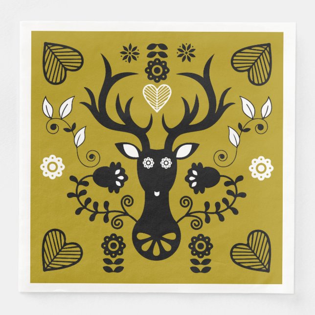 Guardanapo De Papel De Jantar Deer de Arte Folclórica Moderna (Frente)