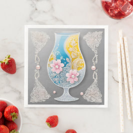 Guardanapo De Papel De Jantar Desenho de vidro floral cinza e rosa arte de IA 