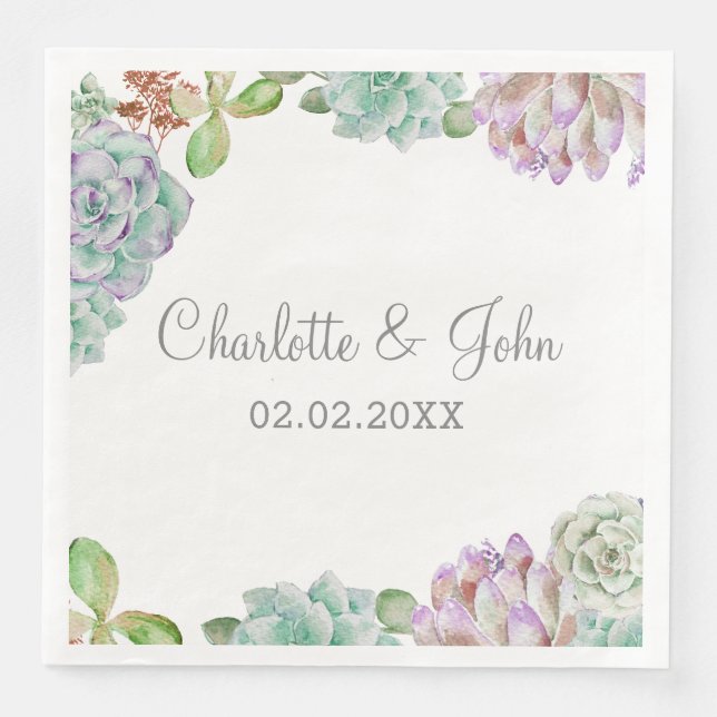 Guardanapo De Papel De Jantar Desert Cactus Succulent Wedkins (Frente)