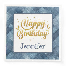 Diversão Azul Jean Denim Birthday Paper Napkin