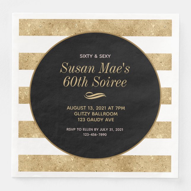 Guardanapo De Papel De Jantar Dourada negra Sessenta e sexy Festa de aniversário (Frente)