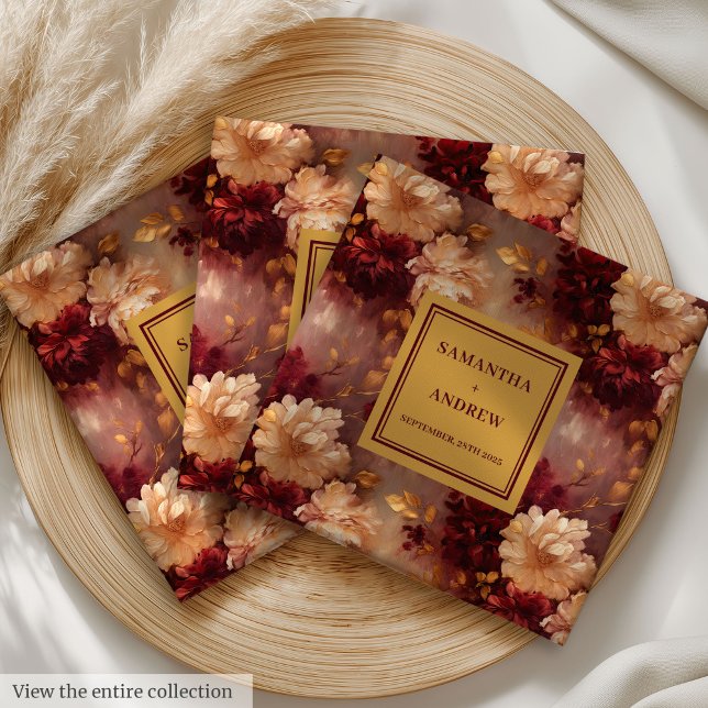 Guardanapo De Papel De Jantar Dourado Borgonha Único Cloth Napkins (Unique Burgundy Gold Boho Wedding Cloth Napkins)