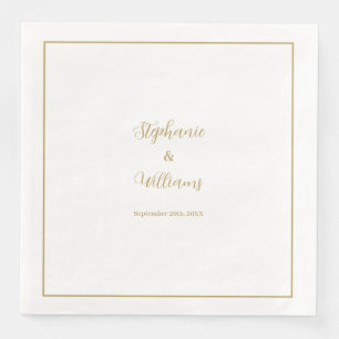 Guardanapo De Papel De Jantar Dourado Branco Elegante Nome Simples Casamento Min