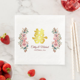 Guardanapo De Papel De Jantar Dourado casamento chinês dupla felicidade floral C