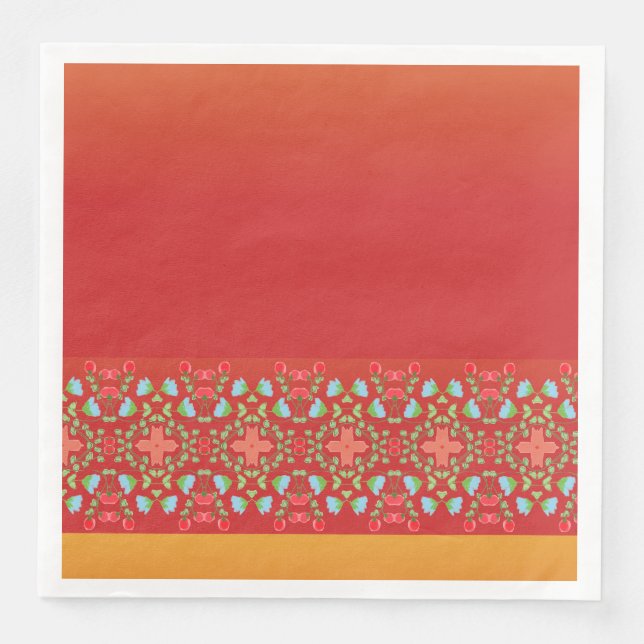 Guardanapo De Papel De Jantar Dourado Laranja E Vermelho (Frente)