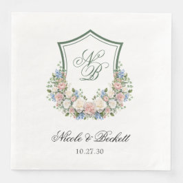 Guardanapo De Papel De Jantar Dusty Blue Floral Crest Casamento