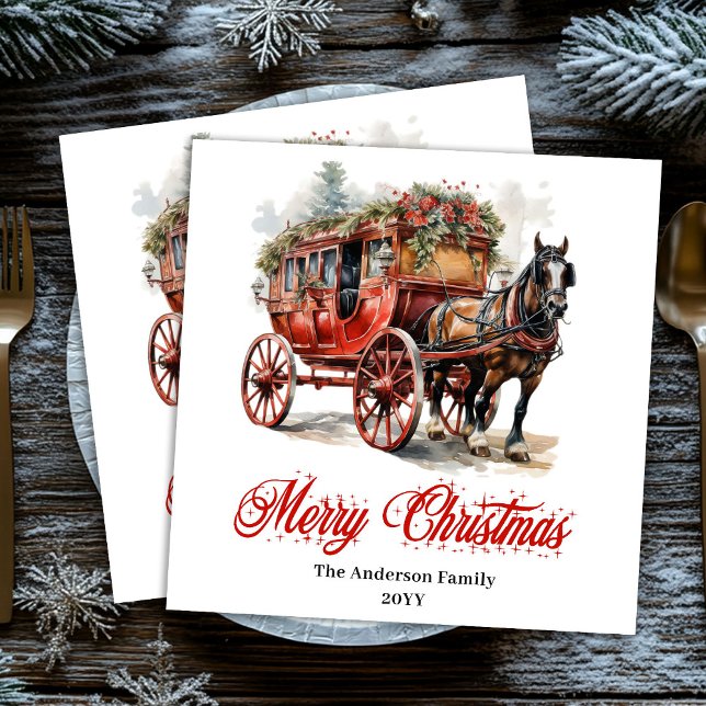 Guardanapo De Papel De Jantar Elegant Christmas scene napkin red green lettering (Elegant Christmas scene napkin red green lettering

)