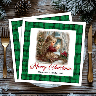 Guardanapo De Papel De Jantar Elegant Cozy Christmas Scene Family Name Napkins