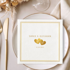 Guardanapo De Papel De Jantar Elegant Double Heart Initials Wedding