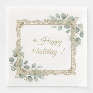 Guardanapo De Papel De Jantar Elegant Gold Vintage Eucalyptus Frame Holiday Napk