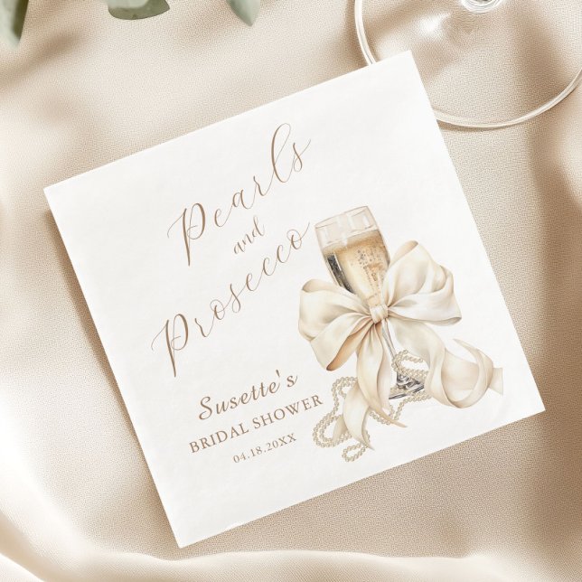 Guardanapo De Papel De Jantar Elegant Pearls & Prosecco Bridal Shower  (Pearls and Prosecco Bridal Shower Napkin)