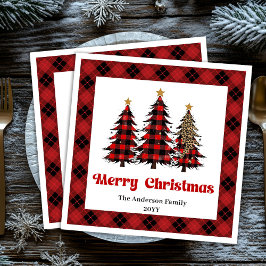 Guardanapo De Papel De Jantar Elegant Red Black Tartan Napkin Custom Name