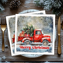 Guardanapo De Papel De Jantar Elegant red truck Christmas scene party napkins