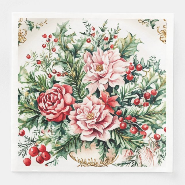 Guardanapo De Papel De Jantar Elegant Rococo Floral and Foliage Holiday Dining  (Frente)