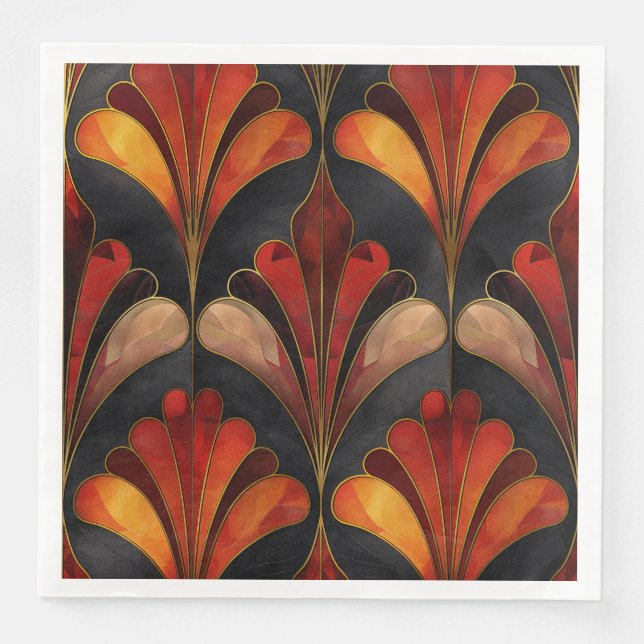 Guardanapo De Papel De Jantar Elegante Art Deco - Ouro vermelho preto (Frente)
