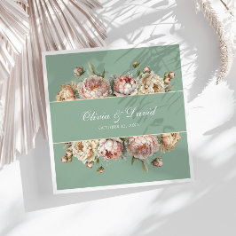 Guardanapo De Papel De Jantar Elegante Blush Dusty Rosa Pêonias Pastel Sage