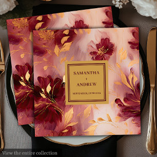 Guardanapo De Papel De Jantar Elegante Burgundy Blush Dourado Livro Napkins