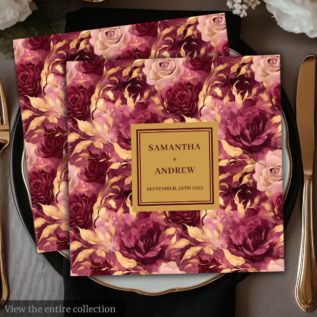 Guardanapo De Papel De Jantar Elegante Burgundy Blush Dourado Livro Napkins (Elegant Burgundy Blush Gold Wedding Paper Napkins)