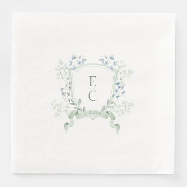 Guardanapo De Papel De Jantar Elegante Clássico Monograma Crest Napkins (Frente)