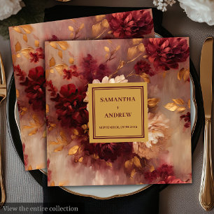 Guardanapo De Papel De Jantar Elegante Floral Burgundy Blush Dourado Casamento N