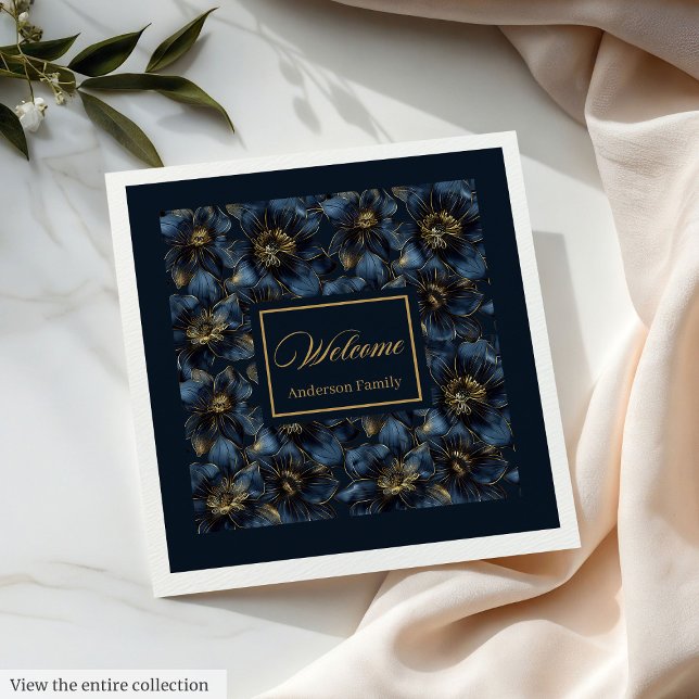 Guardanapo De Papel De Jantar Elegante Marinho Dourado Napkins Nome Personalizad (Elegant Navy Gold Napkins Custom Name Gift Idea)