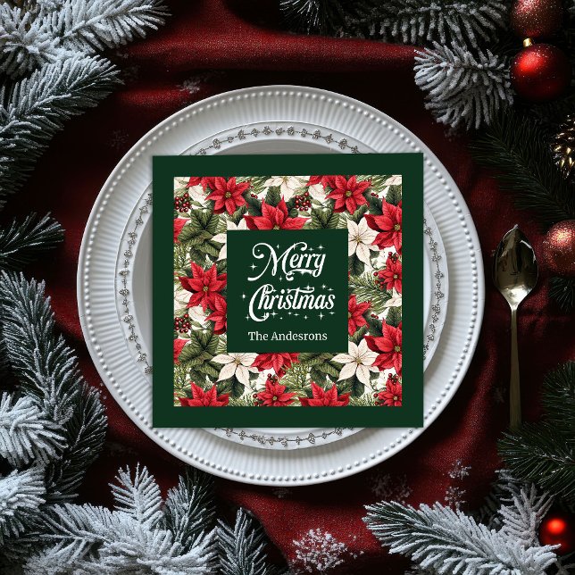 Guardanapo De Papel De Jantar Elegante Red Napkins Mancha de Natal Personalizada (Elegant Red Napkins Personalized Christmas Wreath)