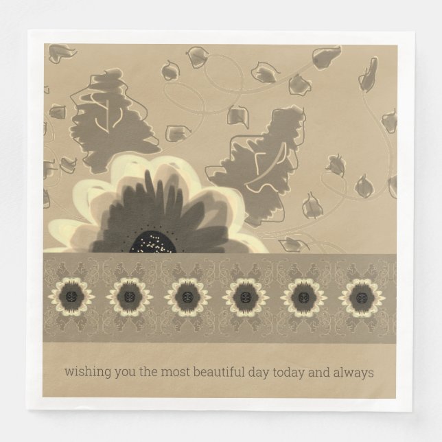 Guardanapo De Papel De Jantar Elegante Taupe Floral (Frente)