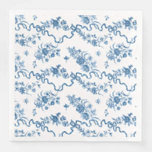 Guardanapo De Papel De Jantar Elegante Vintage Rosas e fitas azuis gravadas