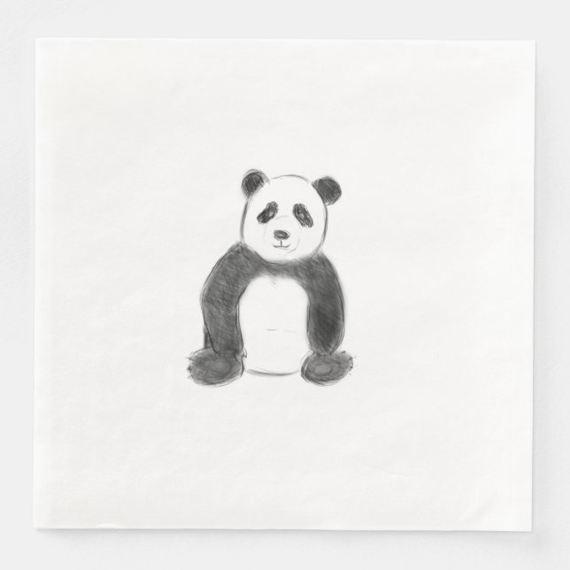 Guardanapo De Papel De Jantar Esboço preto e branco do panda (Frente)