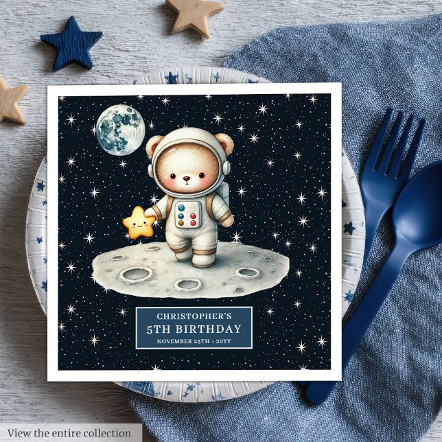 Guardanapo De Papel De Jantar Espaço Explorer Bear Napkins para Boy Birthday (Space Explorer Bear Napkins for Boy Birthday)