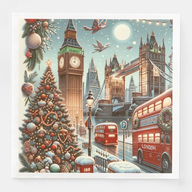 Guardanapo De Papel De Jantar Esplendor festivo de Londres - Carro de Natal vibr (Frente)