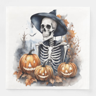 Guardanapo De Papel De Jantar Esqueleto de Aquarela Halloween Elegante
