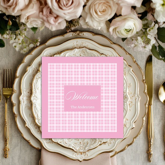 Guardanapo De Papel De Jantar Estilo Personalizado de Tartan Rosa Elegante Napki (Elegant Pink Tartan Napkins Personalized Style)