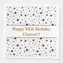 Guardanapo De Papel De Jantar Estrelas Negras com Mensagem de Aniversário