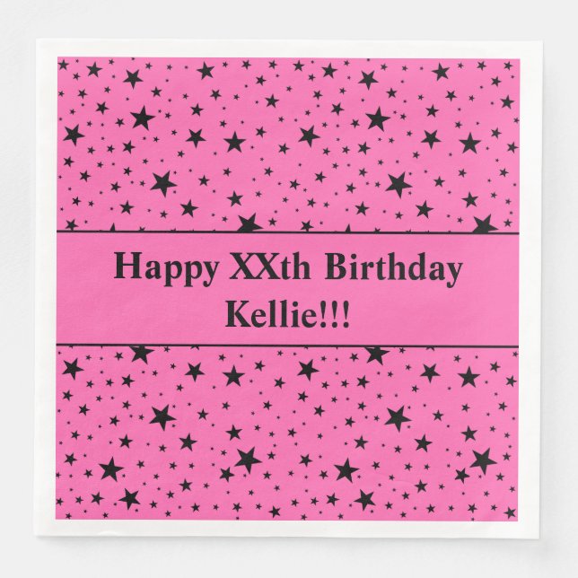 Guardanapo De Papel De Jantar Estrelas Pretas Personalizadas com Festa de aniver (Frente)