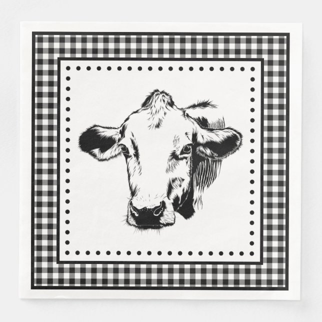 Guardanapo De Papel De Jantar Farmhouse Cow Gingham (Frente)