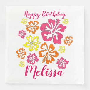 Guardanapo De Papel De Jantar Feliz Aniversário Tropical Havaiana Flores de Hibi