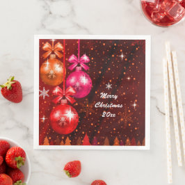 Guardanapo De Papel De Jantar Feliz Natal 20XX Adicionar Texto Ano Vermelho Rosa