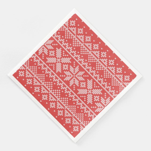 Guardanapo De Papel De Jantar Feliz Natal Isle Snowflakes Branco e Vermelho (Canto)