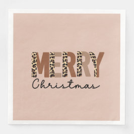 Guardanapo De Papel De Jantar "Feliz Natal" Moderno Bloqueio de Cor Leopard Boho