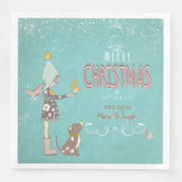 Guardanapo De Papel De Jantar Feliz Natal - Rapariga dos X-mas Texto editável em