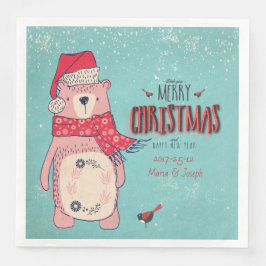 Guardanapo De Papel De Jantar Feliz Natal - Urso de X-mas e texto editável em