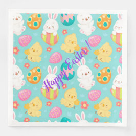 Guardanapo De Papel De Jantar Feliz Personalização De Coelho E Galinha De Páscoa