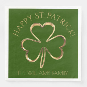 Guardanapo De Papel De Jantar Feliz St. Patrick Verde e Dourado Trevo Shamrock N