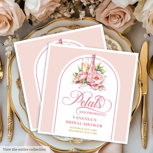 Guardanapo De Papel De Jantar Feminine Blush Petals and Prosecco Napkin Design (Feminine Blush Petals and Prosecco Napkin Design)