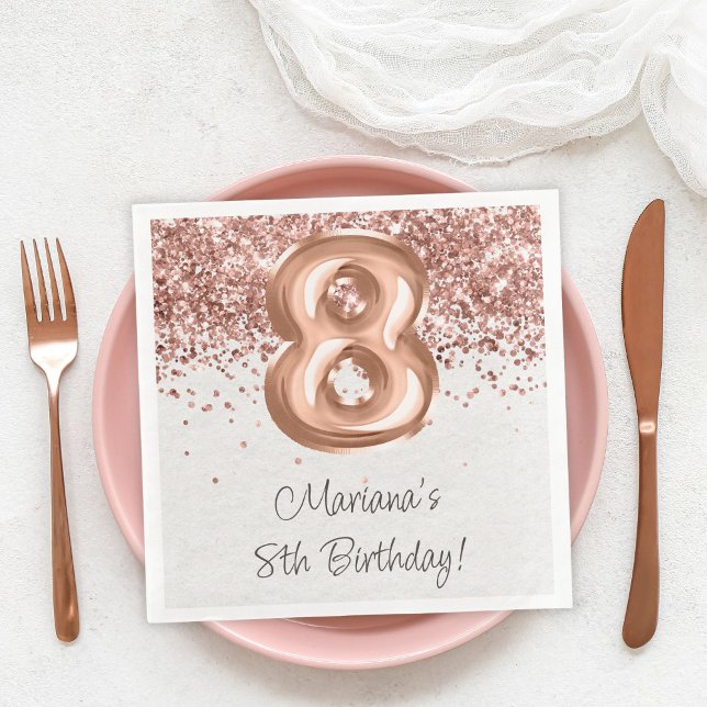 Guardanapo De Papel De Jantar Festa de Aniversário de 8 anos em Rose Gold (Criador carregado)