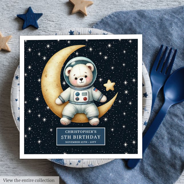 Guardanapo De Papel De Jantar Festa de aniversário dos Astronautas dos Ursinhos  (Cute Teddy Astronaut Boy Birthday Party Napkins)