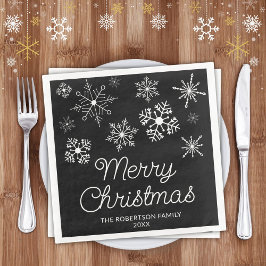 Guardanapo De Papel De Jantar Festa de Natal em Flocos de Neve Pretos e Brancos