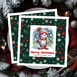 Guardanapo De Papel De Jantar Festive funny snowman with snowflakes kids napkins