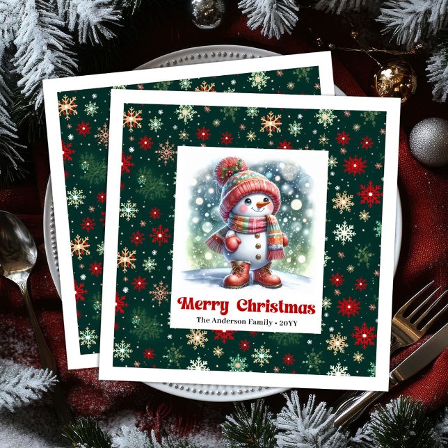Guardanapo De Papel De Jantar Festive funny snowman with snowflakes kids napkins (Festive funny snowman with snowflakes kids napkins)